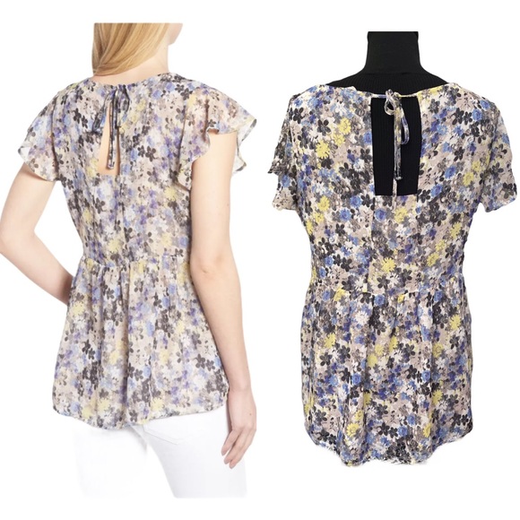 Lucky Brand Floral Print Flutter Sleeve Blouse Med - Picture 2 of 11